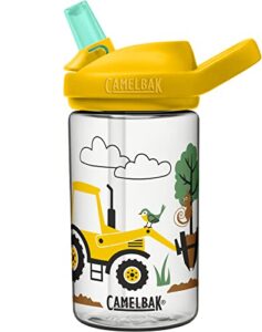 camelbak eddy+ 14 oz kids water bottle with tritan renew – straw top, leak-proof when closed, tractors & trees