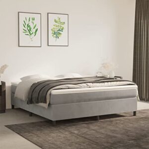vidaxl box spring bed frame home indoor bed accessory bedroom upholstered double bed base furniture light gray 76″x79.9″ king velvet