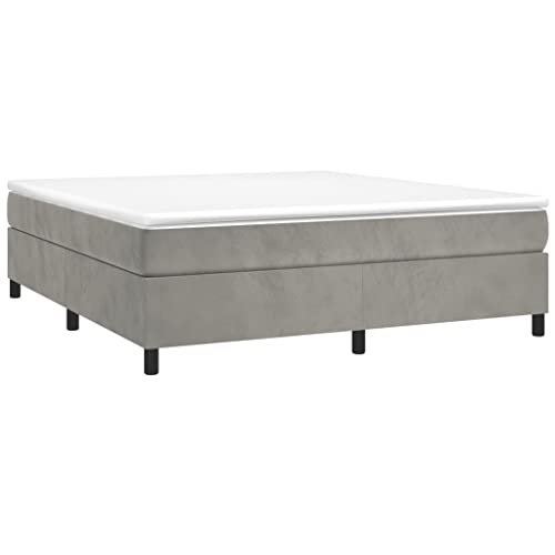 vidaXL Box Spring Bed Frame Home Indoor Bed Accessory Bedroom Upholstered Double Bed Base Furniture Light Gray 76"x79.9" King Velvet