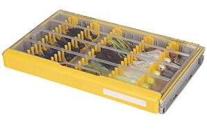 plano edge premium jig and bladed jig tackle utility box, clear and yellow, rust-resistant storage, waterproof tray for jig and bladed jig tackle