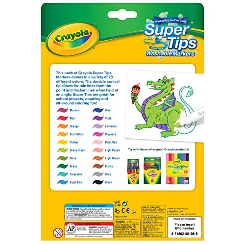 Crayola Super Tips Markers, Coloring Book Markers, 20 count