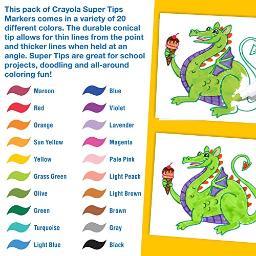 Crayola Super Tips Markers, Coloring Book Markers, 20 count