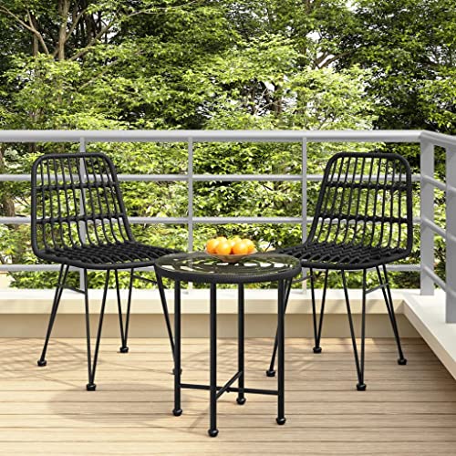 vidaXL 2X Patio Chairs Garden Outdoor Lawn Terrace Balcony Backyard Dining Dinner Dinette Sitting Chair Seat Seating Furniture Black PE Rattan