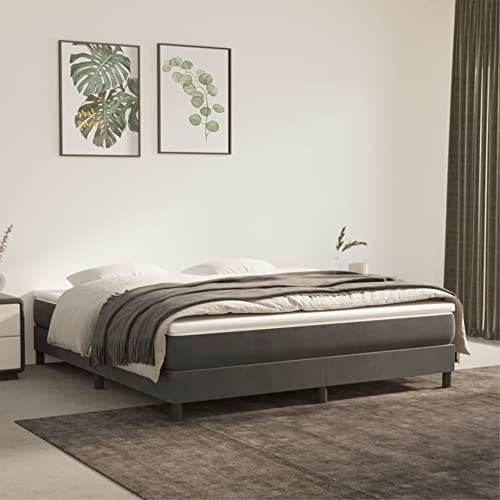 vidaXL Box Spring Bed Frame Home Indoor Bedroom Bed Accessory Wooden Upholstered Double Bed Base Furniture Dark Gray 72"x83.9" California King Velvet