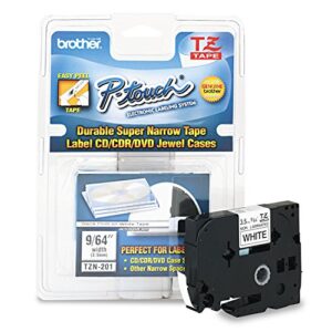 brother tzen201 tz super-narrow non-laminated tape for p-touch labeler, 1/8-inch w, black on white