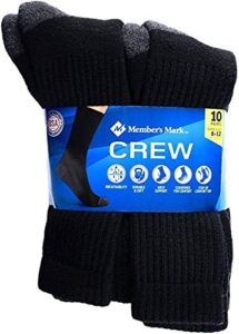 member’s mark men’s crew socks black made in usa, shoe size 6-12, 10 pairs