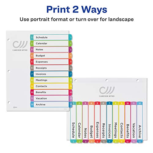 Avery 31-tab Dividers for 3 Ring Binders, Customizable Table of Contents, Multicolor Tabs, 1 Set & 12 Tab Dividers for 3 Ring Binders, Customizable Table of Contents, Multicolor Tabs, 1 Set (11843)