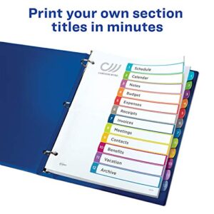 Avery 31-tab Dividers for 3 Ring Binders, Customizable Table of Contents, Multicolor Tabs, 1 Set & 12 Tab Dividers for 3 Ring Binders, Customizable Table of Contents, Multicolor Tabs, 1 Set (11843)