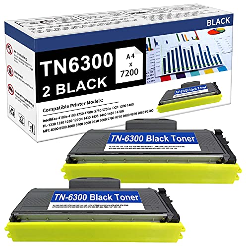 2 Pack Compatible TN6300 Toner Cartridge Replacement for  Brother DCP-1200 HL-1250 1270N 1435 1440 1450 1470N MFC-8600 8700 9700 9800 9880 IntelliFax-4100 4750e 5750e Printer,Sold by HOBBYUNION