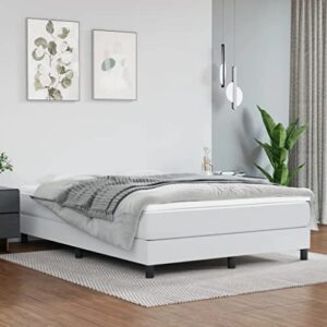 vidaxl box spring bed frame home indoor bedroom bed accessory wooden upholstered double bed base furniture white 59.8″x79.9″ queen faux leather