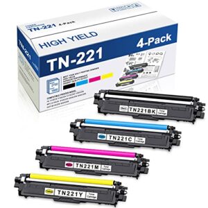 tn-221 tn221 high yield toner cartridge – tn221bk, tn221c, tn221m, tn221y toner cartridge compatible replacement for brother mfc-9130cw hl-3170cdw hl-3140cw printer