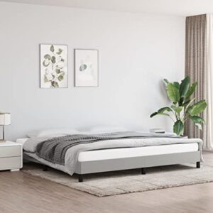 vidaXL Bed Frame Home Indoor Bedroom Bed Accessory Wooden Fabric Upholstered Double Bed Base Furniture Light Gray 76"x79.9" King Fabric