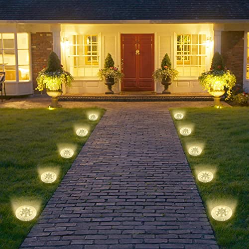 Otdair Solar Ground Lights, 8 LED Warm Light Outdoor Solar Disk Lights, Waterproof In-Ground Lights, Solar Garden Lights, Landscape Lights for Pathway, Yard, Deck, Patio, Walkway, 12 Packs