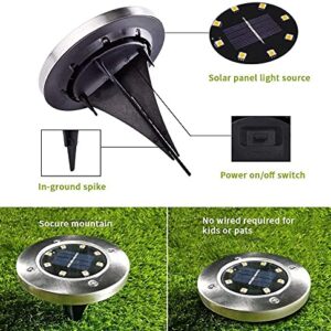 Otdair Solar Ground Lights, 8 LED Warm Light Outdoor Solar Disk Lights, Waterproof In-Ground Lights, Solar Garden Lights, Landscape Lights for Pathway, Yard, Deck, Patio, Walkway, 12 Packs