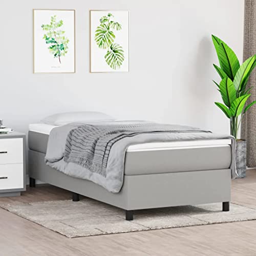 vidaXL Box Spring Bed Frame Home Indoor Bedroom Bed Accessory Wooden Upholstered Single Bed Base Furniture Light Gray 39.4"x74.8" Twin Fabric