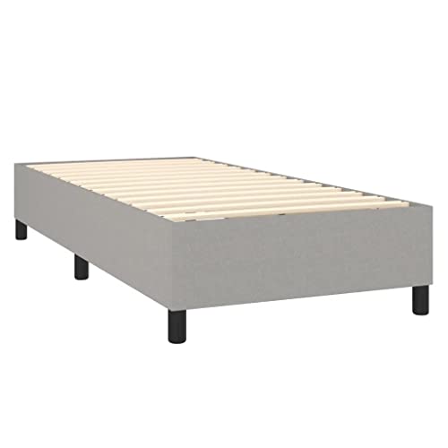 vidaXL Box Spring Bed Frame Home Indoor Bedroom Bed Accessory Wooden Upholstered Single Bed Base Furniture Light Gray 39.4"x74.8" Twin Fabric