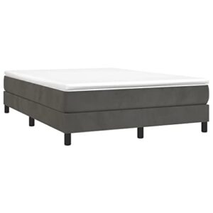 vidaXL Box Spring Bed Frame Home Indoor Bedroom Bed Accessory Wooden Upholstered Double Bed Base Furniture Dark Gray 53.9"x74.8" Full Velvet