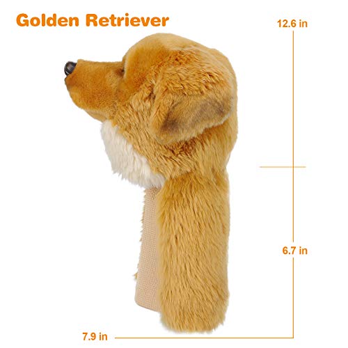 Golf Head Covers, Profey Golden Retriever Golf Covers for Golf Clubs, Novelty Realistic Animal Headcover Plush Utility Golf Club Protector Gifts for Men Kid