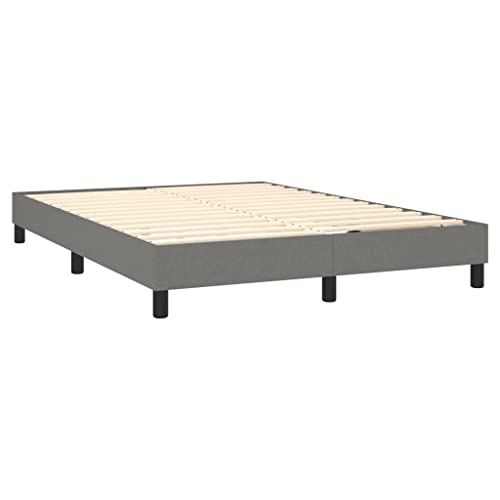 vidaXL Box Spring Bed Frame Home Indoor Bedroom Bed Accessory Wooden Upholstered Double Bed Base Furniture Dark Gray 53.9"x74.8" Full Fabric