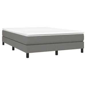 vidaXL Box Spring Bed Frame Home Indoor Bedroom Bed Accessory Wooden Upholstered Double Bed Base Furniture Dark Gray 53.9"x74.8" Full Fabric