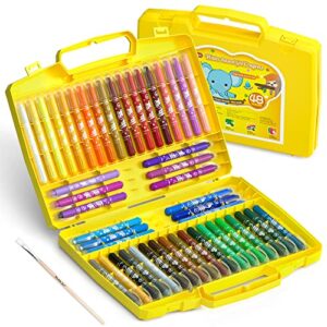 shuttle art 48 colors gel crayons for toddlers, non-toxic twistable crayons set with 1 brush and foldable case for kids children coloring, crayon-pastel-watercolor effect, ideal for paper