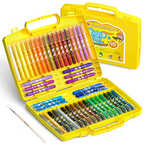 Shuttle Art 48 Colors Gel Crayons for Toddlers, Non-Toxic Twistable Crayons Set with 1 Brush and Foldable Case for Kids Children Coloring, Crayon-Pastel-Watercolor Effect, Ideal for Paper