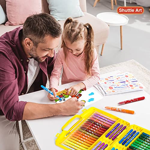 Shuttle Art 48 Colors Gel Crayons for Toddlers, Non-Toxic Twistable Crayons Set with 1 Brush and Foldable Case for Kids Children Coloring, Crayon-Pastel-Watercolor Effect, Ideal for Paper