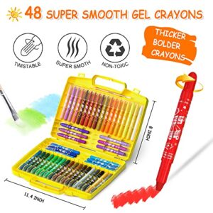 Shuttle Art 48 Colors Gel Crayons for Toddlers, Non-Toxic Twistable Crayons Set with 1 Brush and Foldable Case for Kids Children Coloring, Crayon-Pastel-Watercolor Effect, Ideal for Paper