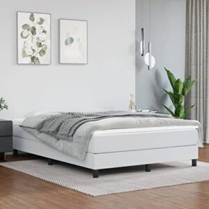 vidaXL Box Spring Bed Frame Home Indoor Bedroom Bed Accessory Wooden Upholstered Double Bed Base Furniture White 53.9"x74.8" Full Faux Leather