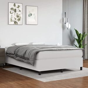 vidaxl box spring bed frame home indoor bed accessory bedroom upholstered double bed base furniture white 59.8″x79.9″ queen faux leather
