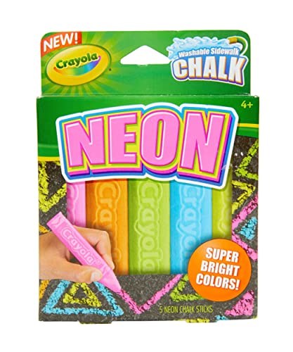 Crayola Washable Sidewalk Chalk for Kids, 5 Neon Chalk Sticks, Outdoor Toy, Stocking Stuffers, Gift