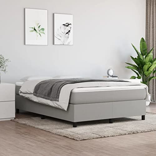 vidaXL Box Spring Bed Frame Home Indoor Bedroom Bed Accessory Wooden Upholstered Double Bed Base Furniture Light Gray 53.9"x74.8" Full Fabric