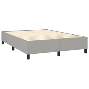 vidaXL Box Spring Bed Frame Home Indoor Bedroom Bed Accessory Wooden Upholstered Double Bed Base Furniture Light Gray 53.9"x74.8" Full Fabric