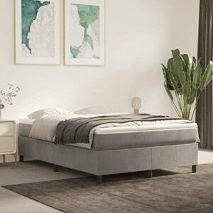 vidaxl box spring bed frame home indoor bed accessory bedroom upholstered double bed base furniture light gray 53.9″x74.8″ full velvet