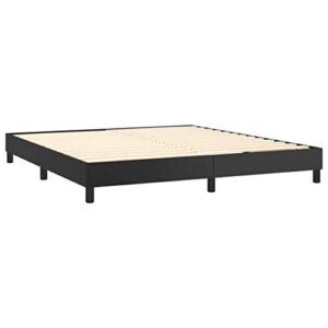 vidaXL Box Spring Bed Frame Home Indoor Bedroom Bed Accessory Wooden Upholstered Double Bed Base Furniture Black 76"x79.9" King Faux Leather