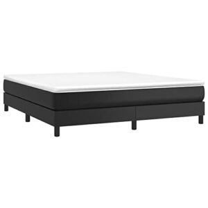 vidaXL Box Spring Bed Frame Home Indoor Bedroom Bed Accessory Wooden Upholstered Double Bed Base Furniture Black 76"x79.9" King Faux Leather