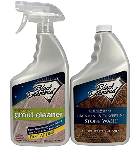 Limestone and Travertine Floor Cleaner: Marble, Slate, Polished Concrete, honed or tumbled surfaces.1-QT AND Ultimate Grout Cleaner:Safe Deep Cleaner & Stain Remover for Even The Dirtiest Grout.1-QT