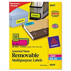 avery 6479 removable self-adhesive color-coding labels44; 1 x 2.6344; assorted neon44; 360-pack