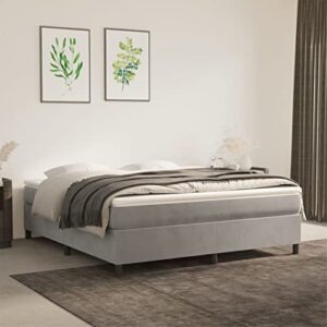 vidaxl box spring bed frame home indoor bed accessory bedroom upholstered double bed base furniture light gray 72″x83.9″ california king velvet