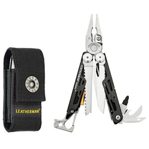 leatherman, signal camping multitool with fire starter, hammer and emergency whistle, made in the usa, stainless steel with nylon sheath