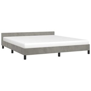 vidaXL Bed Frame with Headboard Home Indoor Bed Accessory Bedroom Upholstered Double Bed Base Furniture Light Gray 76"x79.9" King Velvet