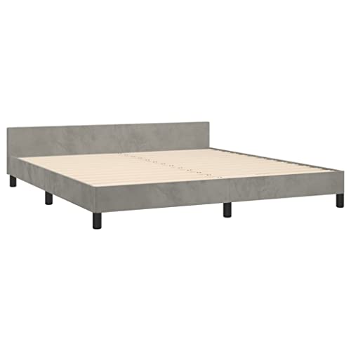 vidaXL Bed Frame with Headboard Home Indoor Bed Accessory Bedroom Upholstered Double Bed Base Furniture Light Gray 76"x79.9" King Velvet