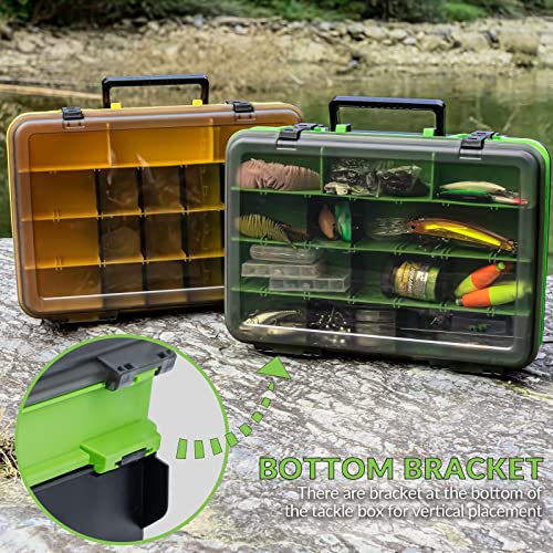 THKFISH Fishing Tackle Box Organizer Double Layer Tackle Storage Fishing Boxes Outdoor Box with Adjustable Dividers 14.96 * 10.23 * 4.5in Yellow