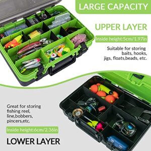 THKFISH Fishing Tackle Box Organizer Double Layer Tackle Storage Fishing Boxes Outdoor Box with Adjustable Dividers 14.96 * 10.23 * 4.5in Yellow