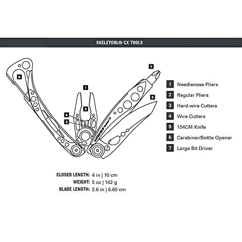 LEATHERMAN, Skeletool CX Lightweight Multitool with Pliers, Knife and Bottle Opener, Stainless Steel