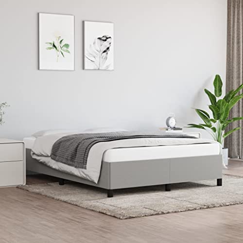 vidaXL Bed Frame Home Indoor Bed Accessory Bedroom Upholstered Wooden Double Bed Base Frame Furniture Light Gray 59.8"x79.9" Queen Fabric