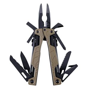 leatherman, oht one handed multitool with spring-loaded pliers and strap cutter, coyote tan with molle black sheath