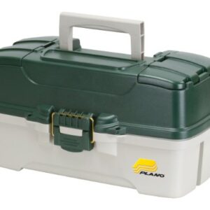 Plano 3-Tray Tackle Box with Dual Top Access, Dark Green Metallic/Off White, Premium Tackle Storage