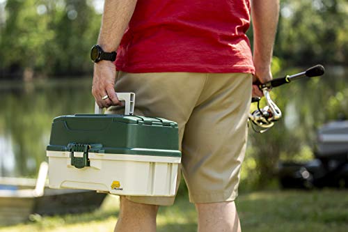 Plano 3-Tray Tackle Box with Dual Top Access, Dark Green Metallic/Off White, Premium Tackle Storage