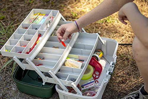 Plano 3-Tray Tackle Box with Dual Top Access, Dark Green Metallic/Off White, Premium Tackle Storage